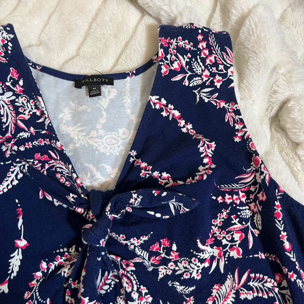 Talbots M V Neck Preppy Blue Pink Maxi Casual Spring Summer Weekend Dress City